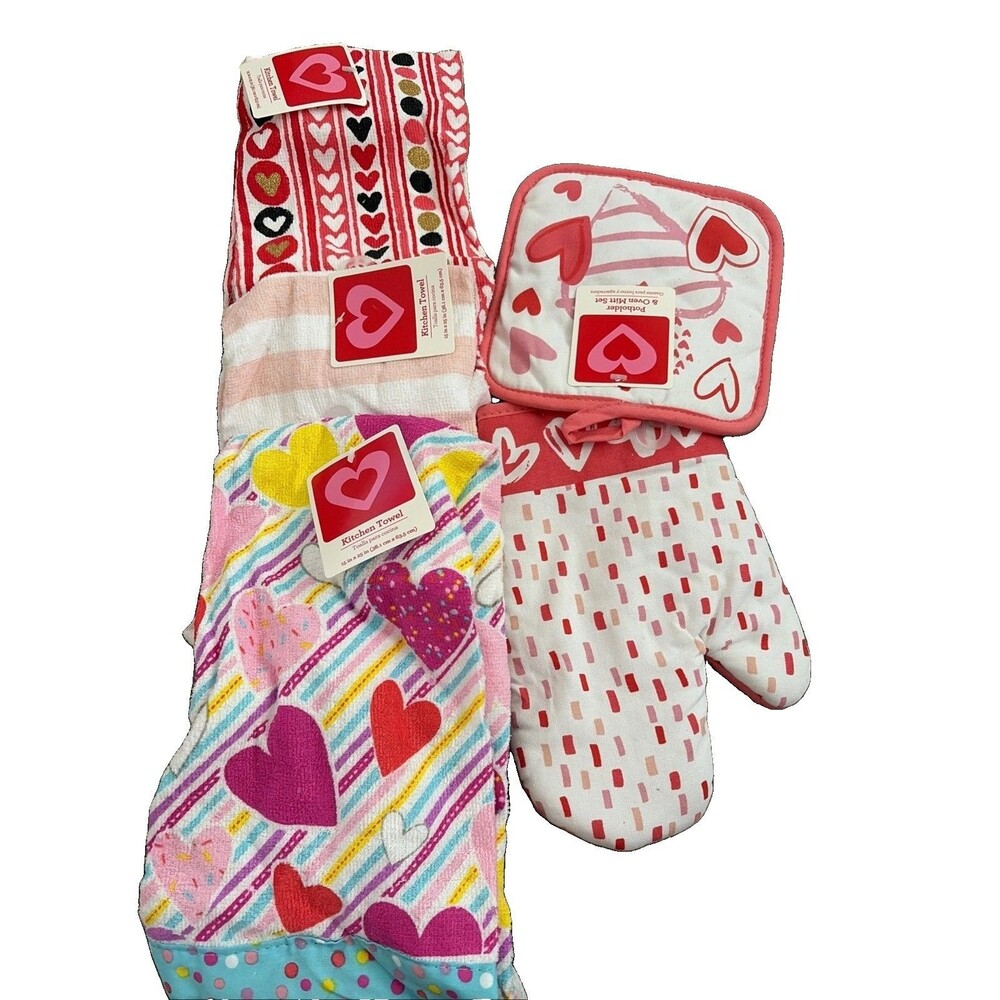 Valentines Day Kitchen Towels,oven Mits 5 Pc Lot
